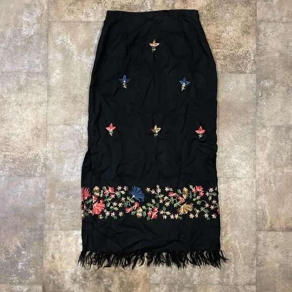 anthropologie sleeping on snow black midi skirt with fringe size 4 - Picture 1 of 7